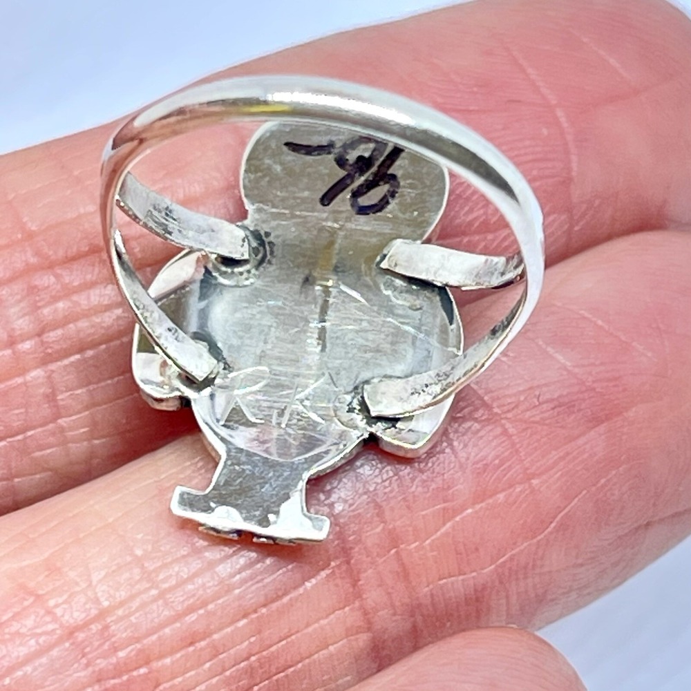 Zuni Inlay Barn Owl Ring Sz 8 Turquoise Signed Sterling Native Native America - Picture 5 of 6